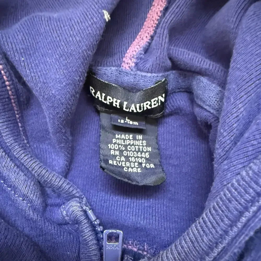 VTG Ralph Lauren Baby Girls Purple Hoodie 100% Cotton Dress 12-18 Month Pocket